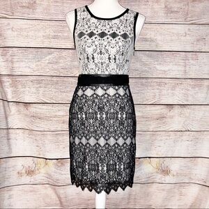 Kensie Lace and faux leather black & white dress Size 4